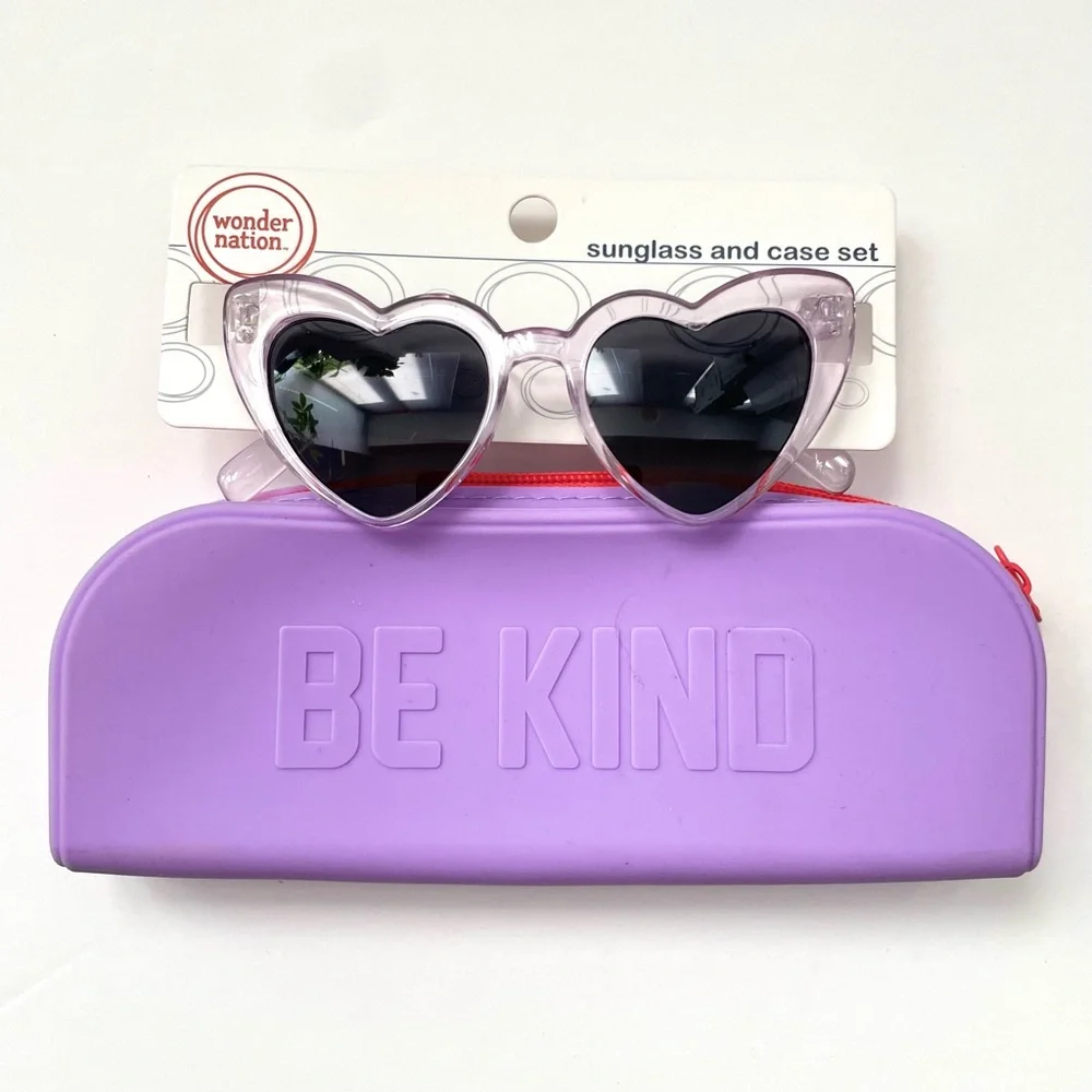 Teens Heart Sunglasses with Be Kind Case - Supercute! Great Gift